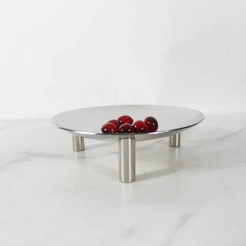 

Luxury Mirror Stainless Steel Tray, Three Legged Circular Fruit Tray, Living Room Coffee Table, Kitchen Storage Decoration Tray