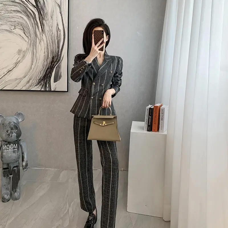 4-G8   High-grade striped suit jacket for women 2023 spring and autumn new British styall professional casual suit