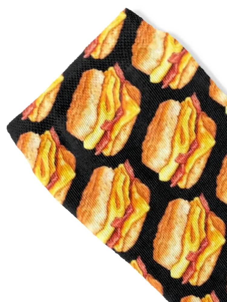 Bacon Egg & Cheese Sandwich Pattern - Black Socks Stockings man gym Children's halloween Socks Women Men's