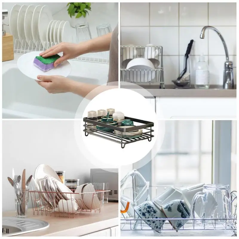 Kitchen Dish Bowl Drainer Storage Rack Space Saver Kitchen Counter Organizer Tablewar Drainboard Dish Drying Rack Utensil Storag