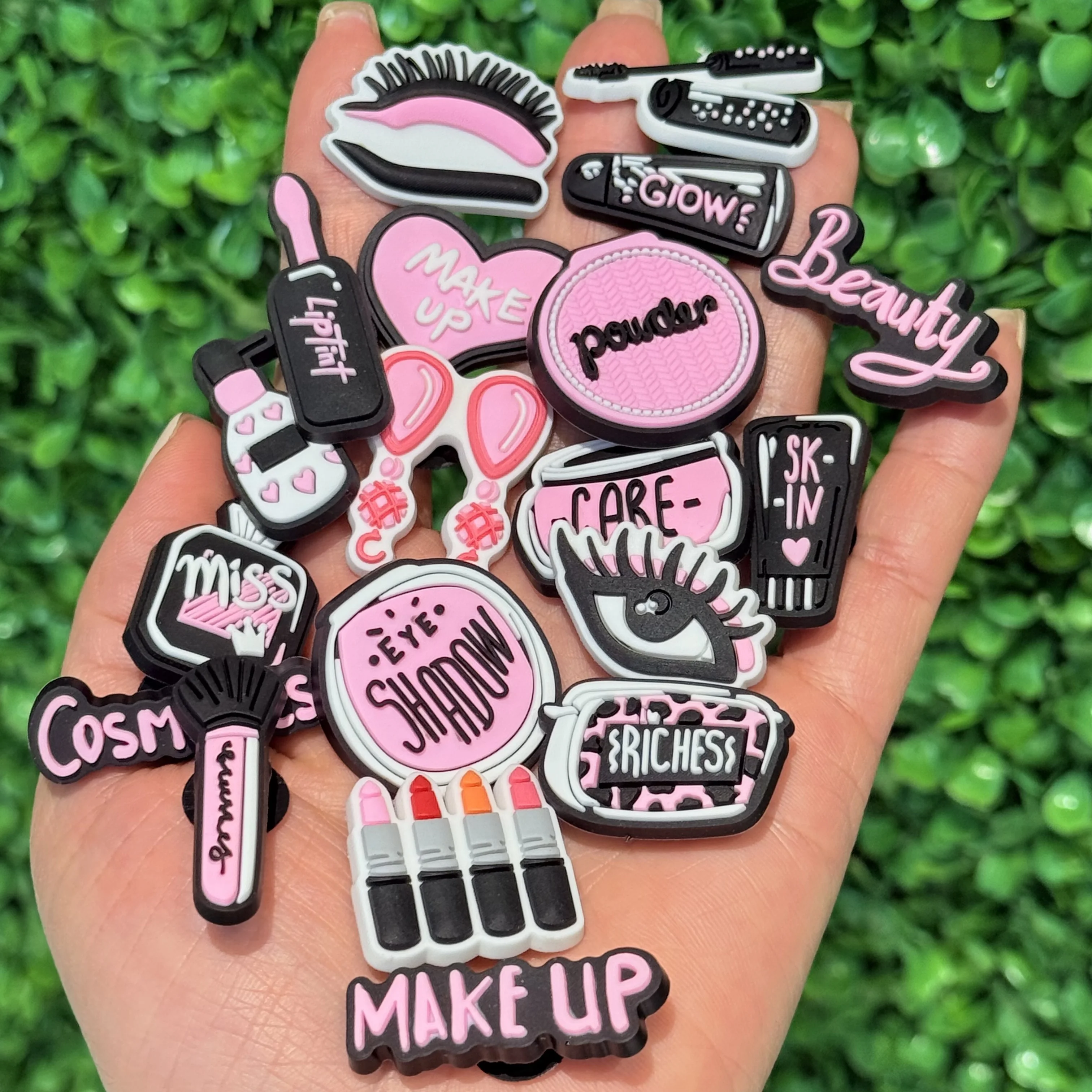 1-19Pcs Liptint Cosmetics Shoe Charms Mascara Woman Girls Favorite Beauty Shoes Buckle Decorations Fit Birthday Gifts