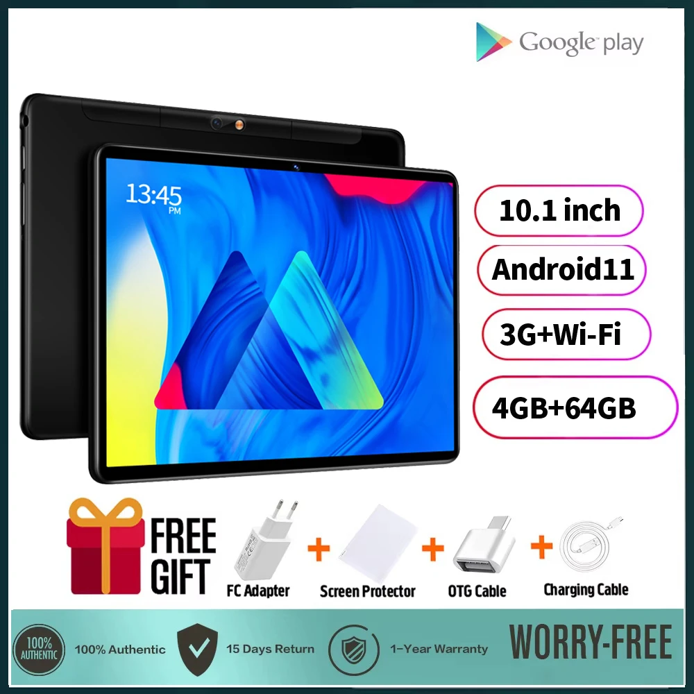 BDF 新しい 10.1 インチ 4GB RAM 64GB ROM 2.5D IPS ガラス 3G 電話 Sim カード Wi-Fi Bluetooth タブレット Pc Android 11 Google ストア