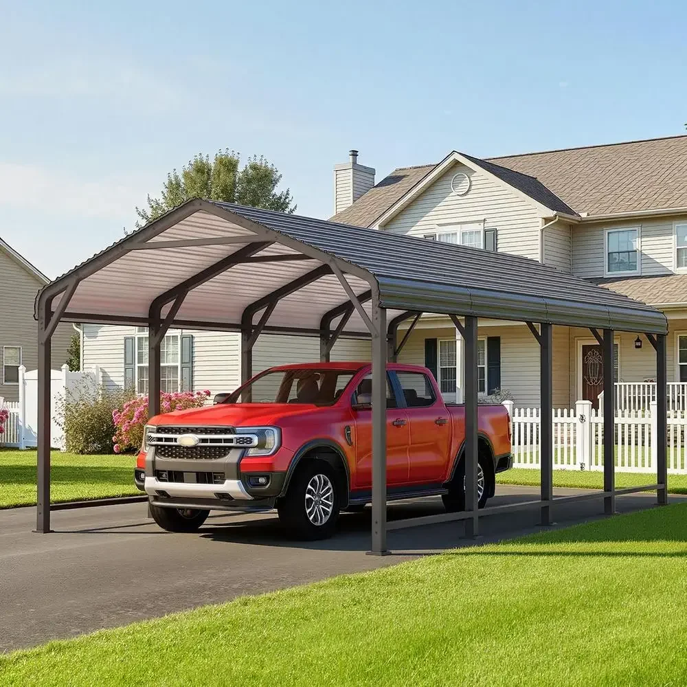 Heavy-Duty 12x20 Multi-Use Metal Carport with Galvanized Roof and Enhanced Base, Suitable for Cars, Trucks, Boats, and Parties,