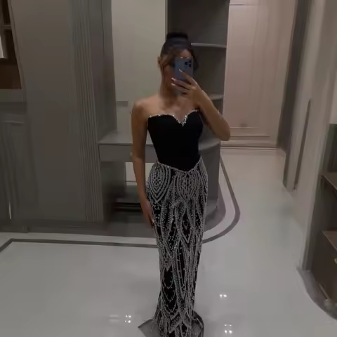 Serene Hill Black Mermaid Luxury Beaded Evening Dress 2026 Elegant Party Gowns for Women Customized DLA73408