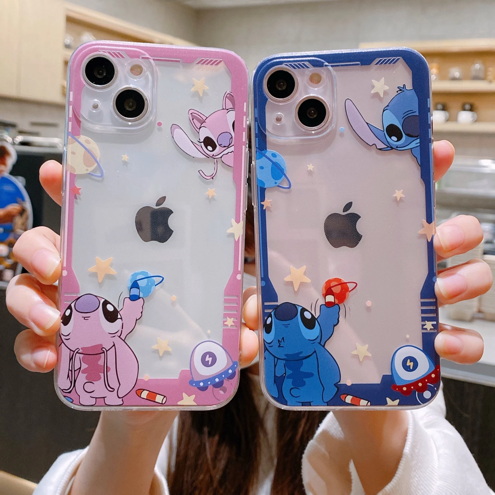 Disney Starry Sky Stitch and Angel Creative Couples phone case For iPhone 14 13 12 mini 11 pro xs max X XR 6 7 8 5