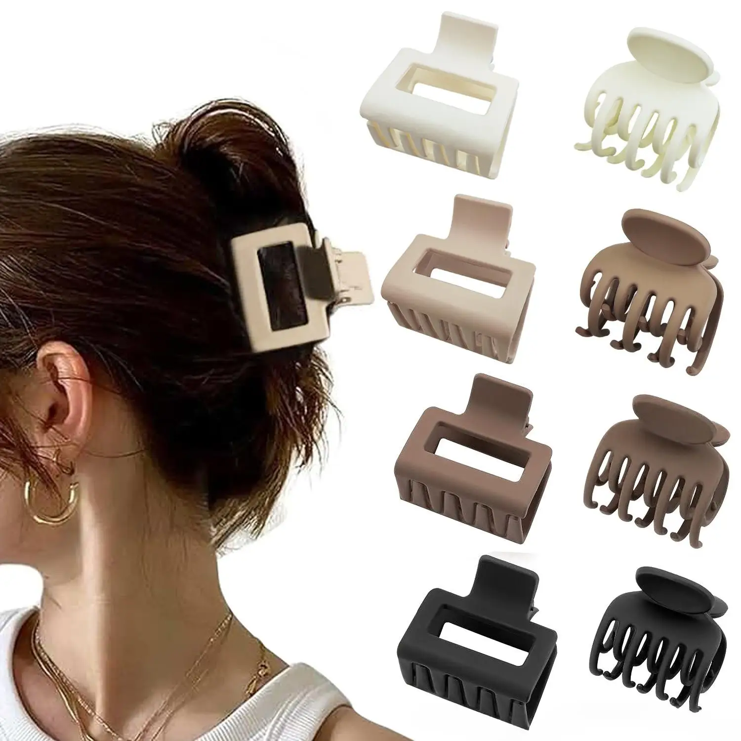 Big Hair Claw Clips for Women - Neutral Large Claw Clip for Thin Thick Curly Hair 90's Strong Hold 4.33 Inch Nonslip Matte 8 pcs