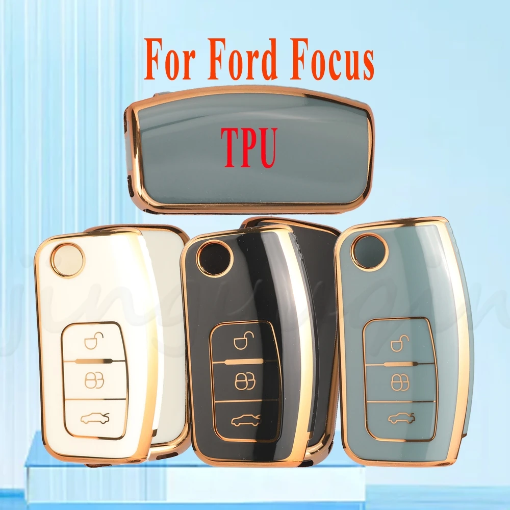 

Чехол для ключей с дистанционным управлением jingyuqin для Ford Fiesta Focus Ecosport Kuga Escape Falcon B-Max C-Max Eco Sport Galaxy с золотыми краями