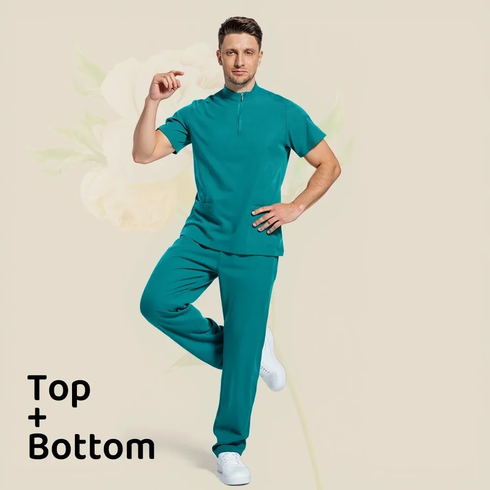 2 peça terno médico esfrega uniforme feminino enfermeira esfrega conjunto bolso superior + calças roupas de sala de operação de enfermagem salão de beleza trabalho wear