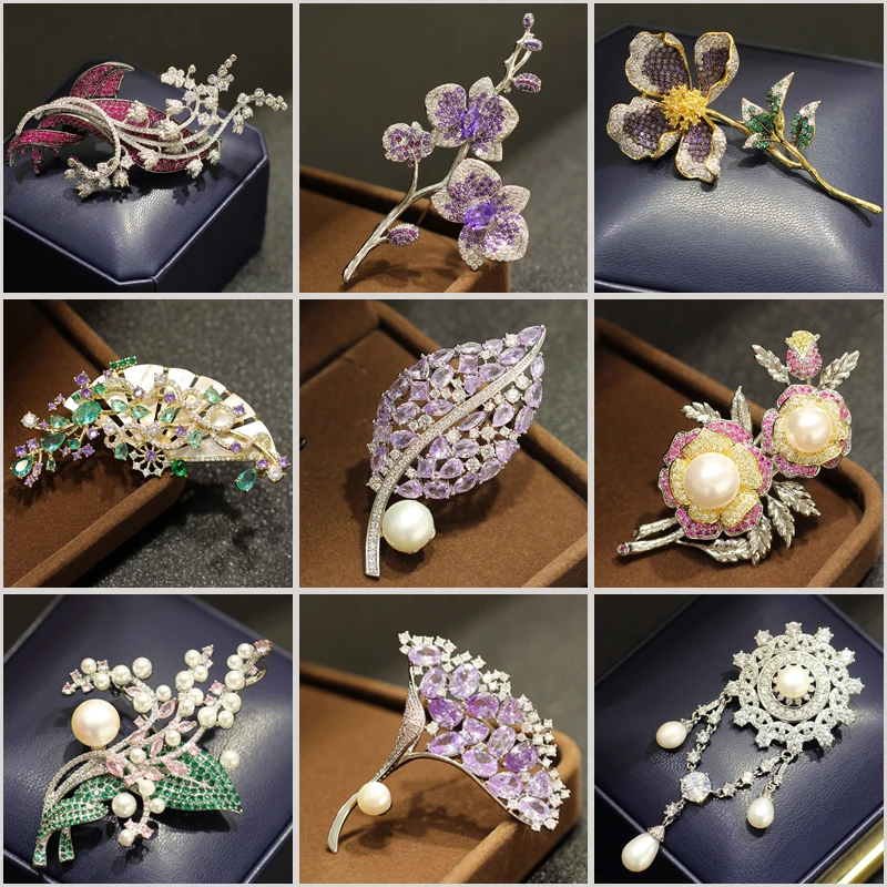 

New Elegant Temperament Flowers Brooches for Women Luxury Design Ginkgo Leaf Vine Corsage High-end Freshwater Pearl Broche Pin