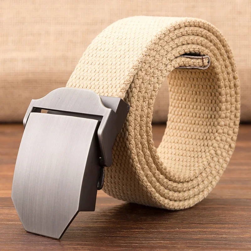 Personalized Men's Military Canvas Belt Luxury Glossy Metal Button Jeans Waist Military Tactical Nylon Woven Belt