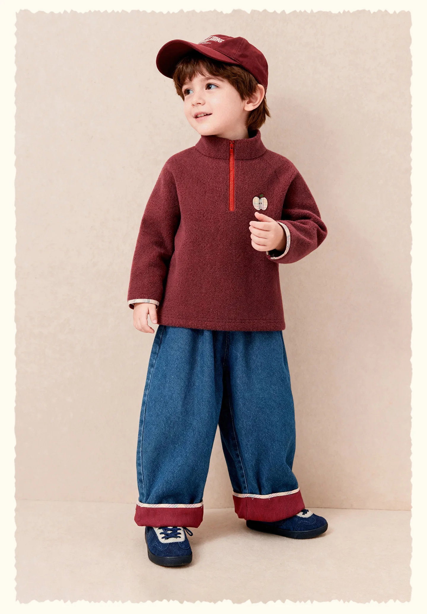 Amila 2026 Herbst Neue Kinder-Jeanshose mit Umschlagbündchen, Vintage-Waschung, gerolltem Saum, weitem Bein, weich, vielseitig für den Alltag – Detail 20