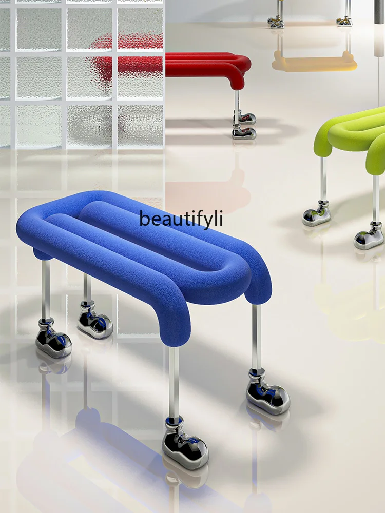 Shoe Changing Stool Animal Design Flannel Strip Dining Stool Dining Chair Bed End Stool