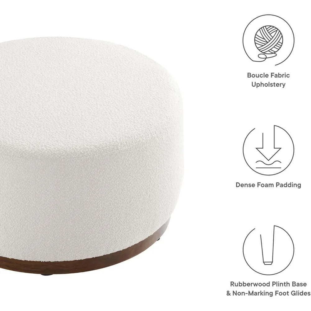 29 Inch Round Boucle Upholstered Ottoman In Cloud Walnut - Round Ottoman Coffee Table For Living Room - Large Otto