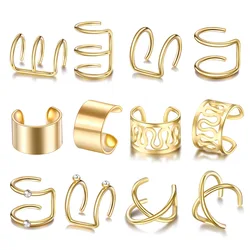 2/12pcs Fashion Stainless Steel Ear Cuff Leaf Clip Earrings for Women Climbers No Piercing Fake Cartilage Earring Accessories