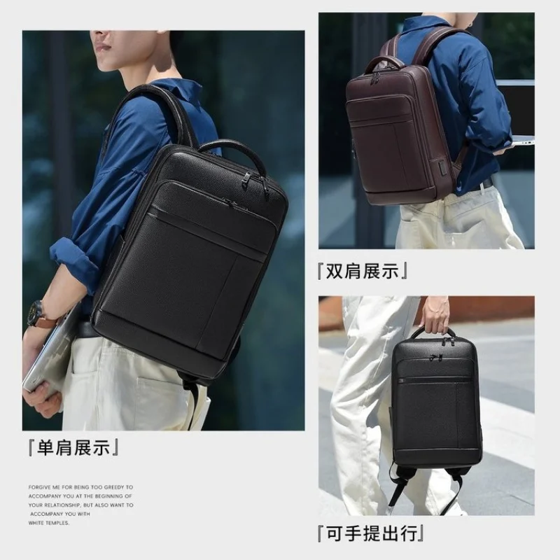 Executive Backpack Men PU Leather Satchel USB Charging Briefcase Office Travel Laptop Office Business Shoulder Back Pack Male