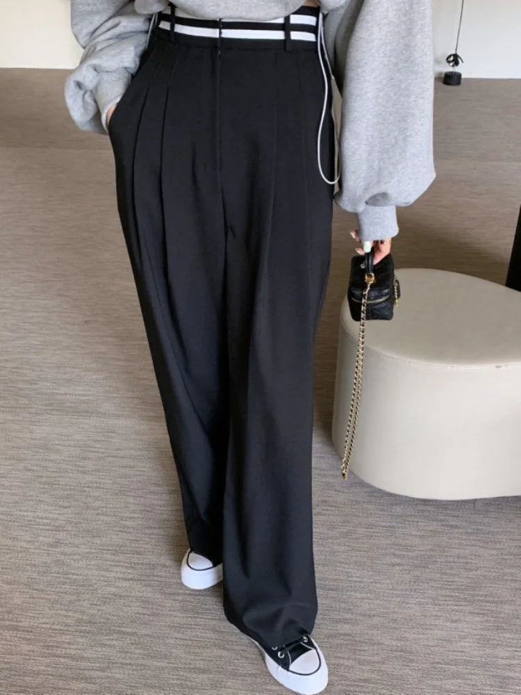 High Waist Drapey Straight Leg Pants Loose Casual Floor Length Suit Pants with  Autumn Winter New Arrival