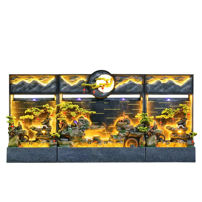 New Chinese waterfall ornaments, water curtain wall, circulating water features, office courtyard, rockery, fish pond