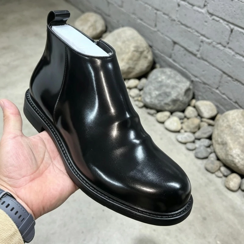 Designer Fashion Side Zipper Chelsea Genuine Leather Ankle Boots Men's Shoes Casual Business Work Formal Black Boots Male