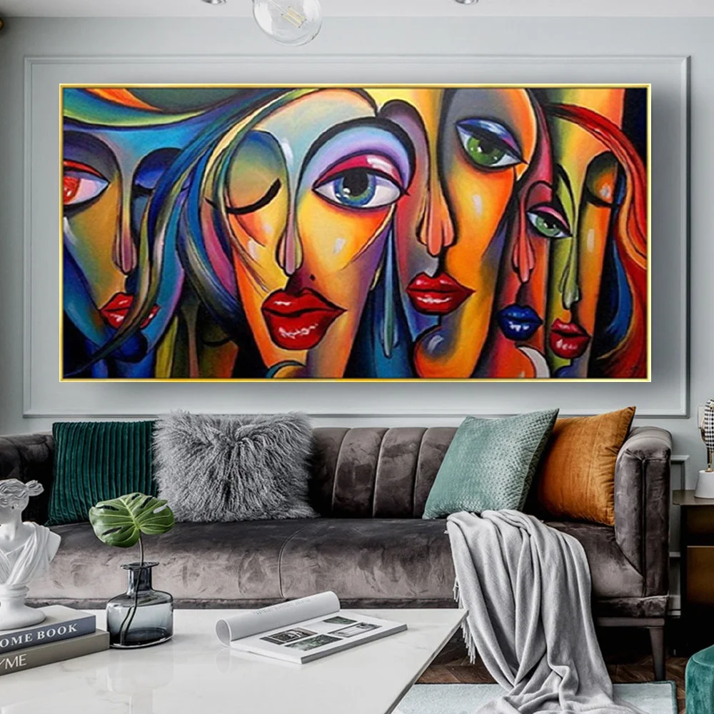 Best Art Orange Yellow Bright Girl Oil Painting Beauty Canvas Poster For Home Decor Picture Punk Culture Facial Close-Up Image