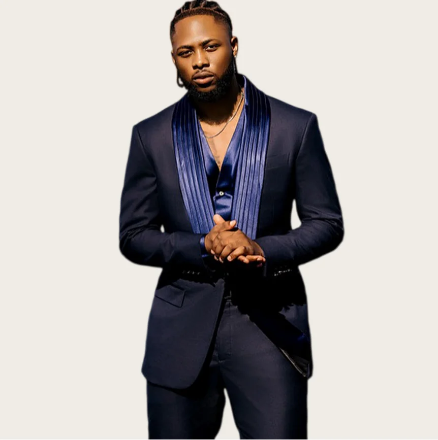 Navy Blue Suits for Men Shawl Lapel One Button Prom Tuxedo 2 Piece Set Slim Fit Blazer Wedding Outfit Jacket+Pants Customized