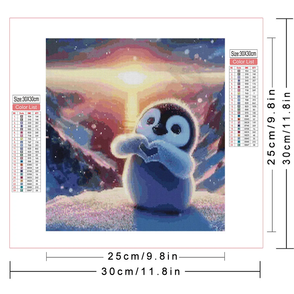 AZQSD Penguin Diamond Painting Winter Animal Mosaic Full Square Round Drill Art Kits Sunset Mountaian Snow