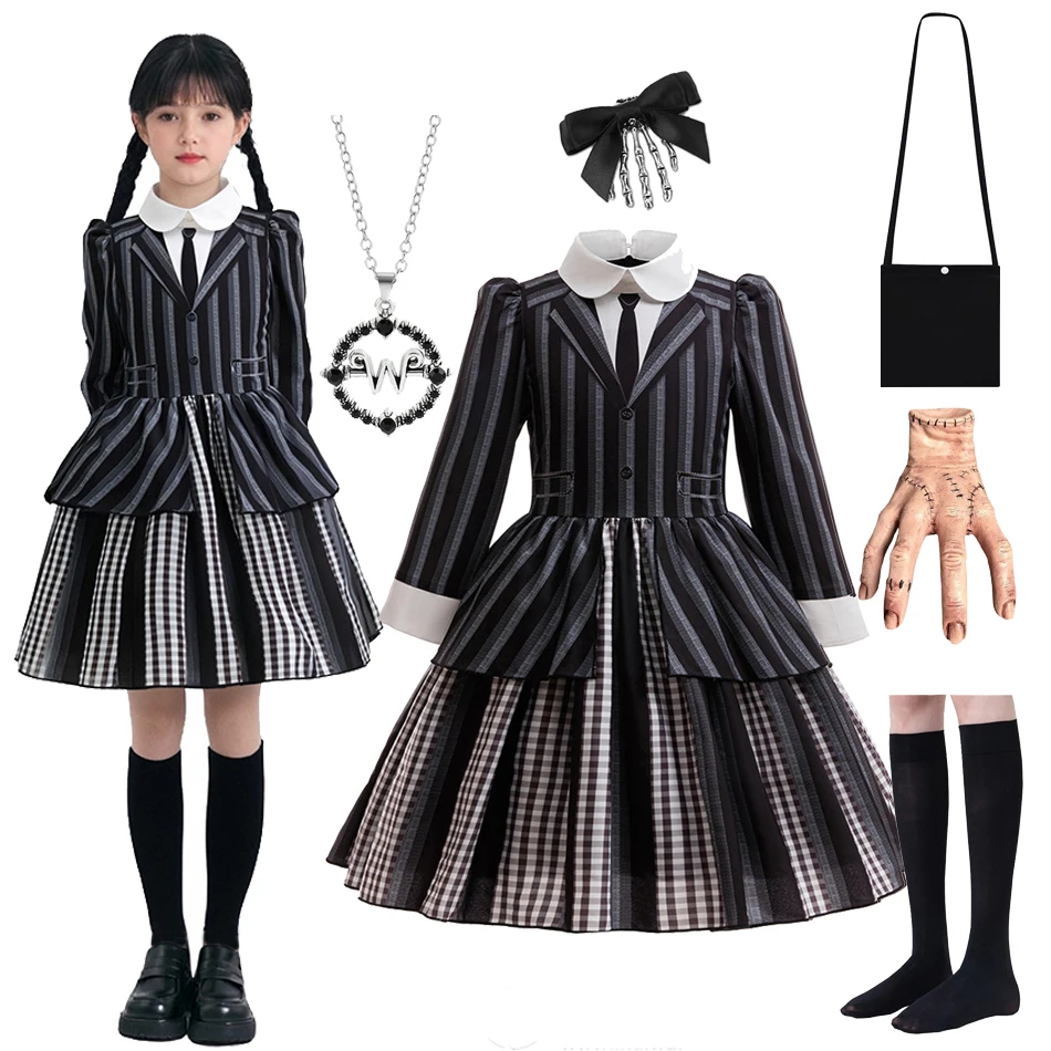 

Детский костюм на Хэллоуин, косплей, детская полосатая куртка, праздничное платье, черная полосатая школьная форма для девочек, карнавальная одежда