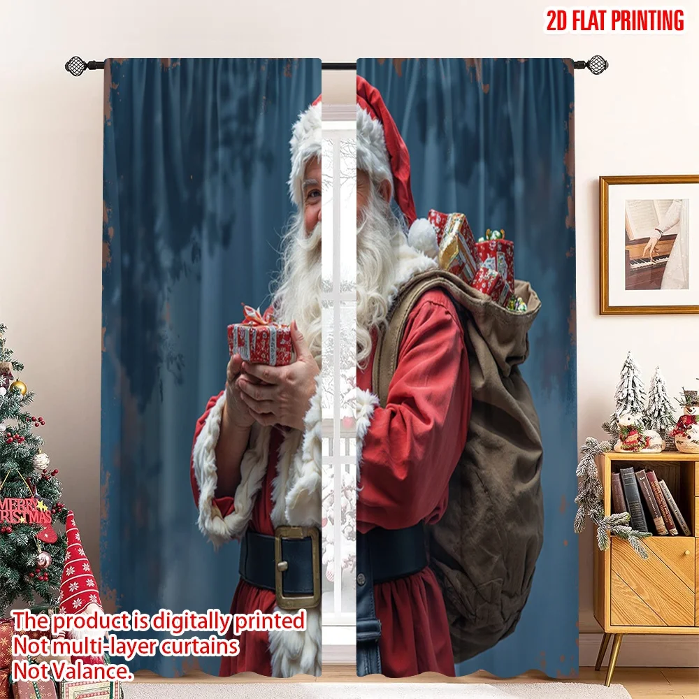 

2pcs 2D flat printing Merry Christmas Popular Curtains Santa Claus Christmas Holidays Polyester Without Electricity Birthday