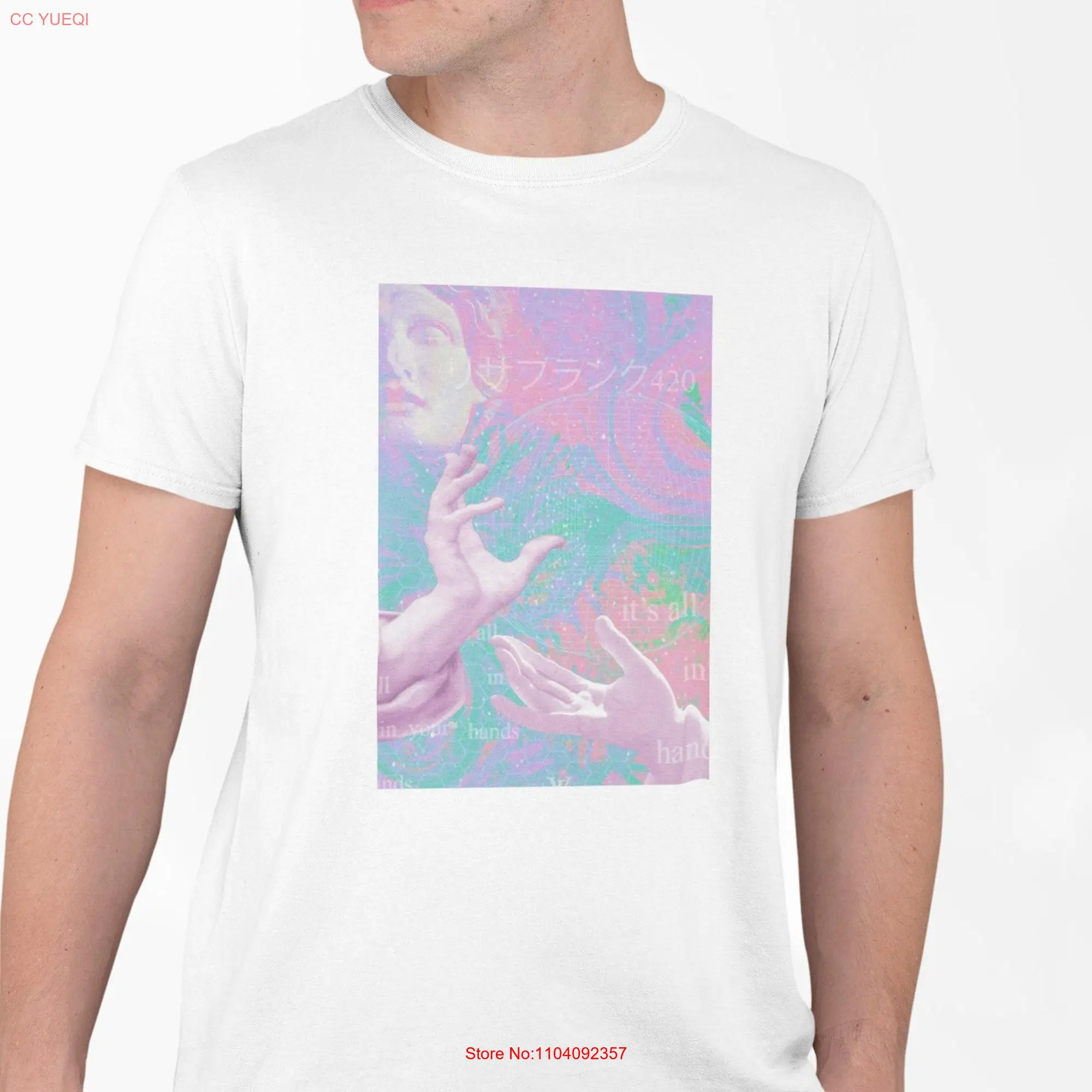 It's All In Your Hands Aesthetics Cosmic Vaporwave Art Men's Cotton Trendy T Shirt Top long or short sleeves