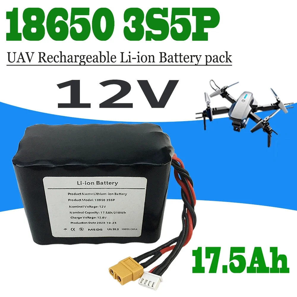 

18650 3S5P For Various RC Airplane Quadrotor XH2.54-4P XT60, 12V 17.5Ah 12.6V High Capacity UAV Rechargeable Li-ion Battery