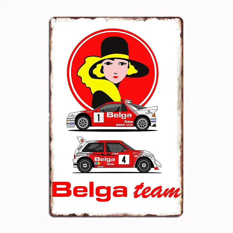 Belga team 86 Droogmans Duez Vintage Rally Racing Car Metal Sign Posters Garage Custom Home Decor Room Decoration Wall Decor