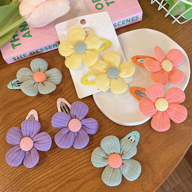 2-Piece Set Children\'s Cute Fabric Flower Pair Clip Hair Accessories Girl Hairpin Temperament Clip Baby Headdress Wholesale