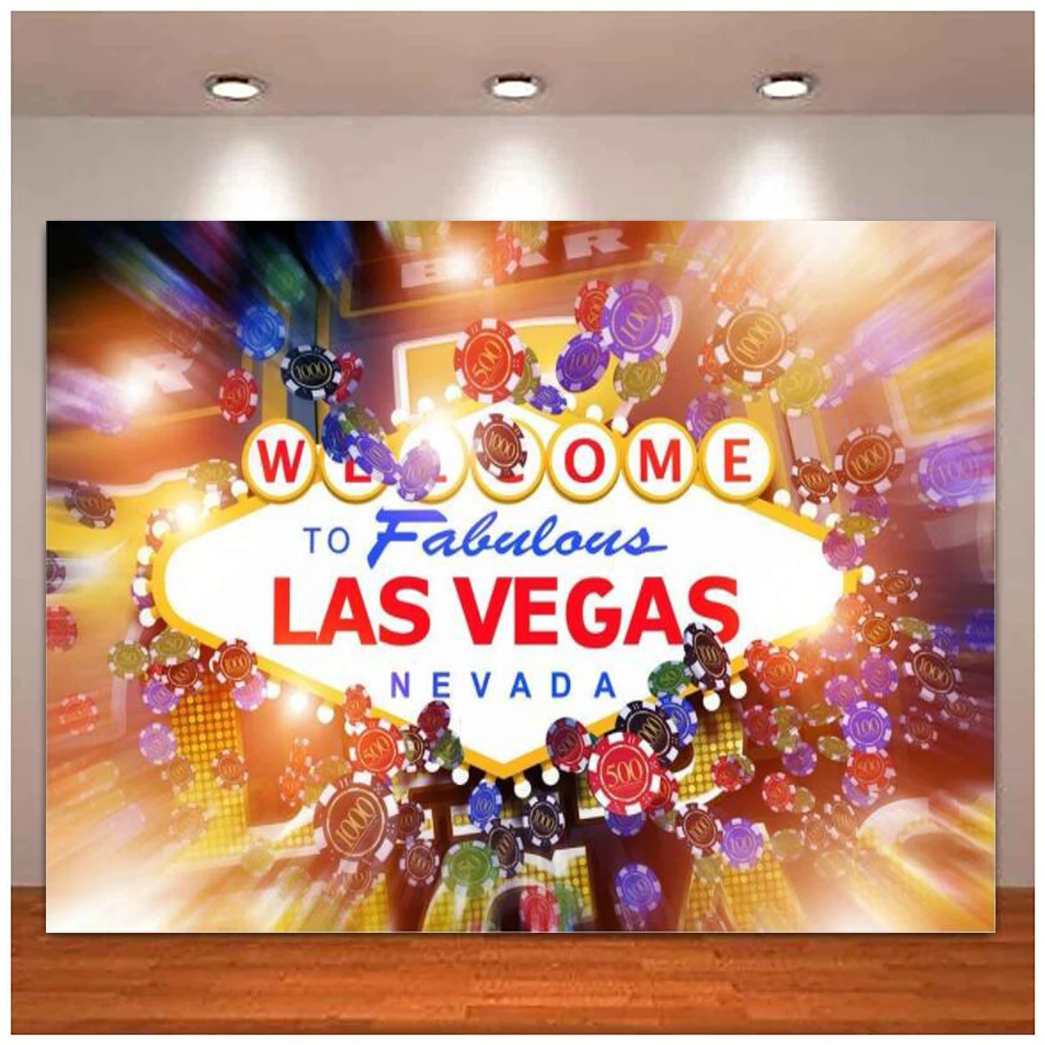 Contexto da fotografia do casino, sinal de Las Vegas, fundo do estúdio fotográfico para o partido, bandeira do curso, cartaz