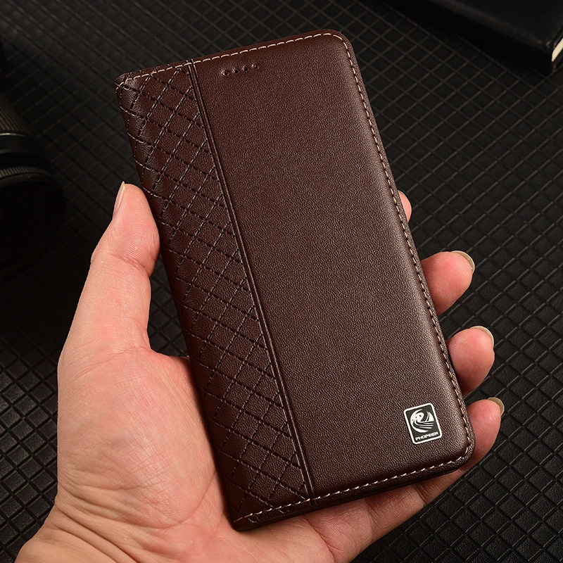 For Oneplus Nord 2 CE2 3 CE3 4 CE4 5 CE5 6 CE6 Lite Napa Inner Grid Pattern Of Genuine Leather Flip Phone Case Cowhide Non-Slip