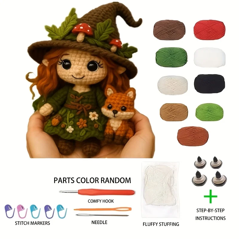 1-Piece Set Elf And Little Fox Crochet Kit Creative DIY with High-Definition Tutorial Beginner-Friendly Includes Crochet Needle Exclusive Color Yarn Accessories Perfect Gift for Besties Birthdays Christmas Halloween