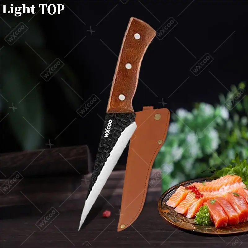 سكين نزع العظم المرن المزورة سكين تعبئة الأسماك مع غمد سكين المطبخ الاحترافي مقبض خشبي لوازم المطبخ