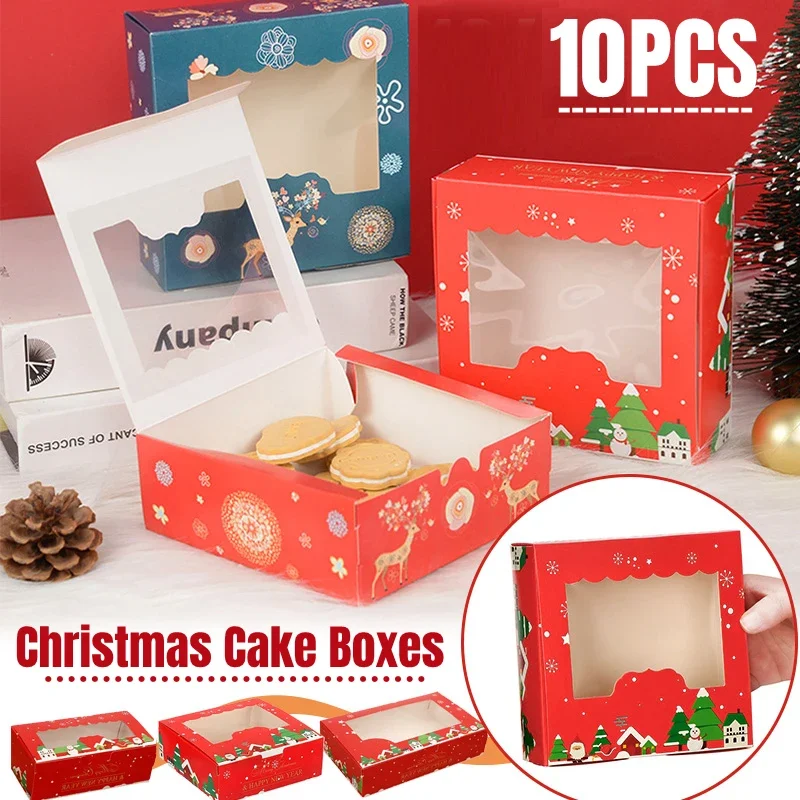 

10pcs Christmas Cardboard Cake Boxes 2/4/6 Cup Cake Packaging Box Biscuit Nougat Chocolate Candy Gift Wrapping Box