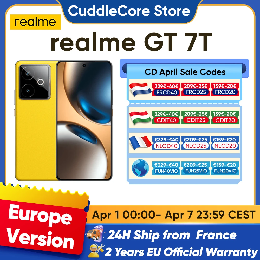 realme GT 7T Smartphone 5G Global Version MediaTek 8400-MAX 6.8'' 120Hz Display 7000mAh Titan Battery 120W Ultra Charge