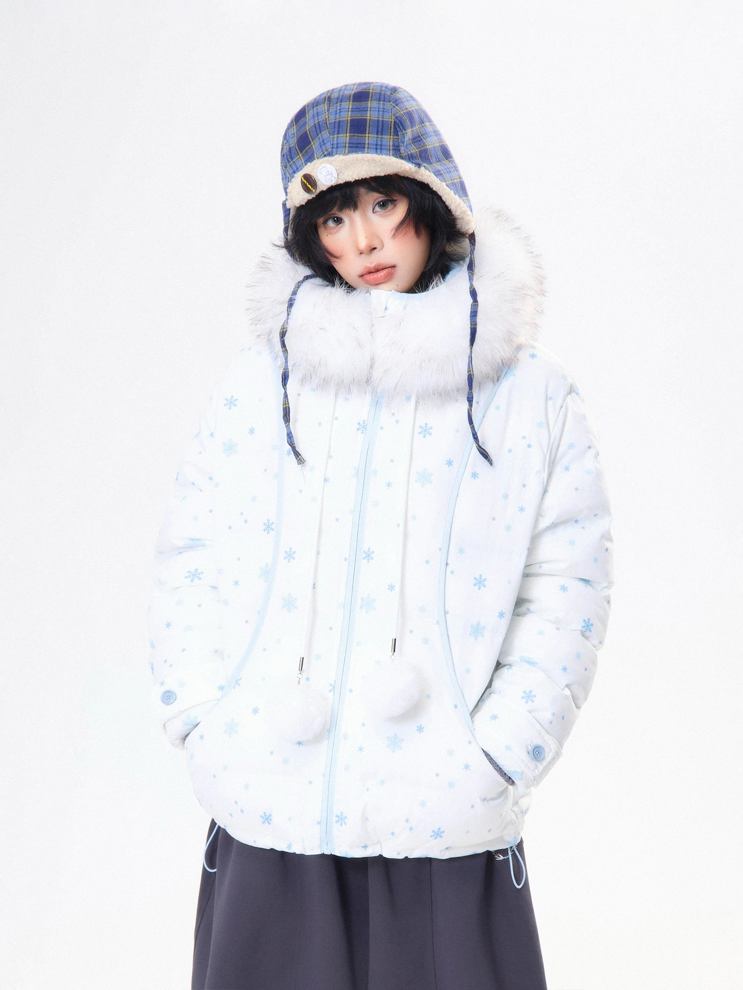 

Korean Sle Thiened Loose Women's Cotton Jaet with Snowflake Fur Collar Winter Warm ort Coat College Sweet Sle