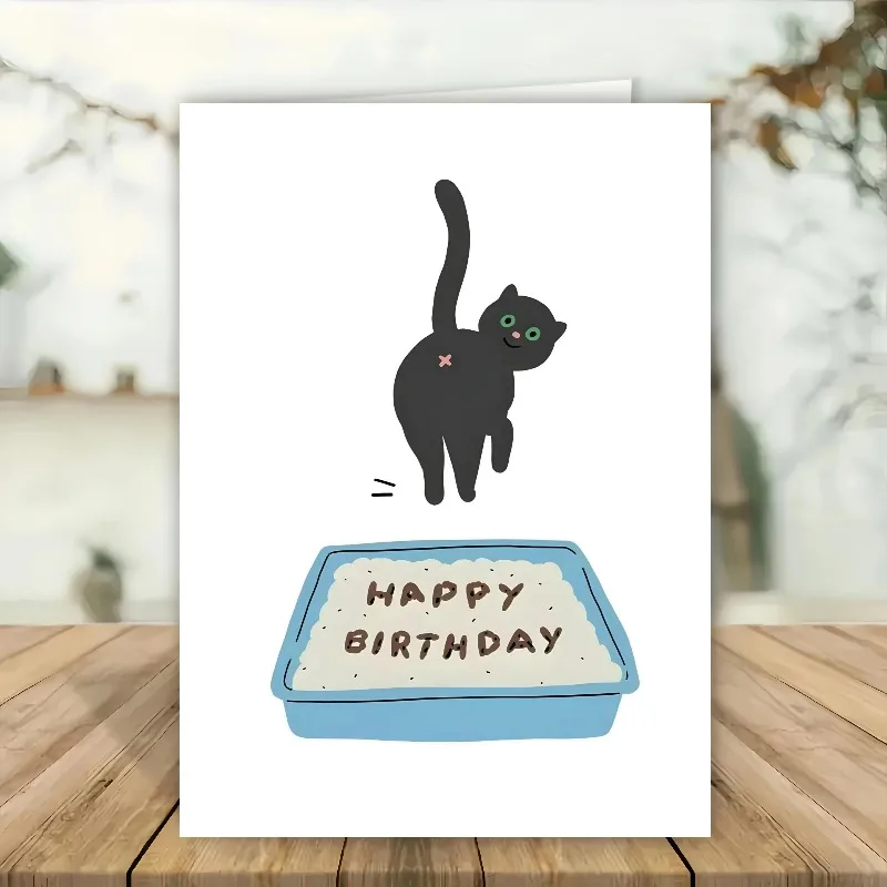 10 قطع/5 قطع من بطاقات عيد ميلاد صندوق فضلات القطط المضحكة - مع رسالة "عيد ميلاد سعيد". |   بطاقة تهنئة فريدة لمحبي القطط