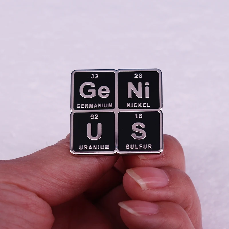 Word genius enamel pin periodic table elements badge jewelry accessories