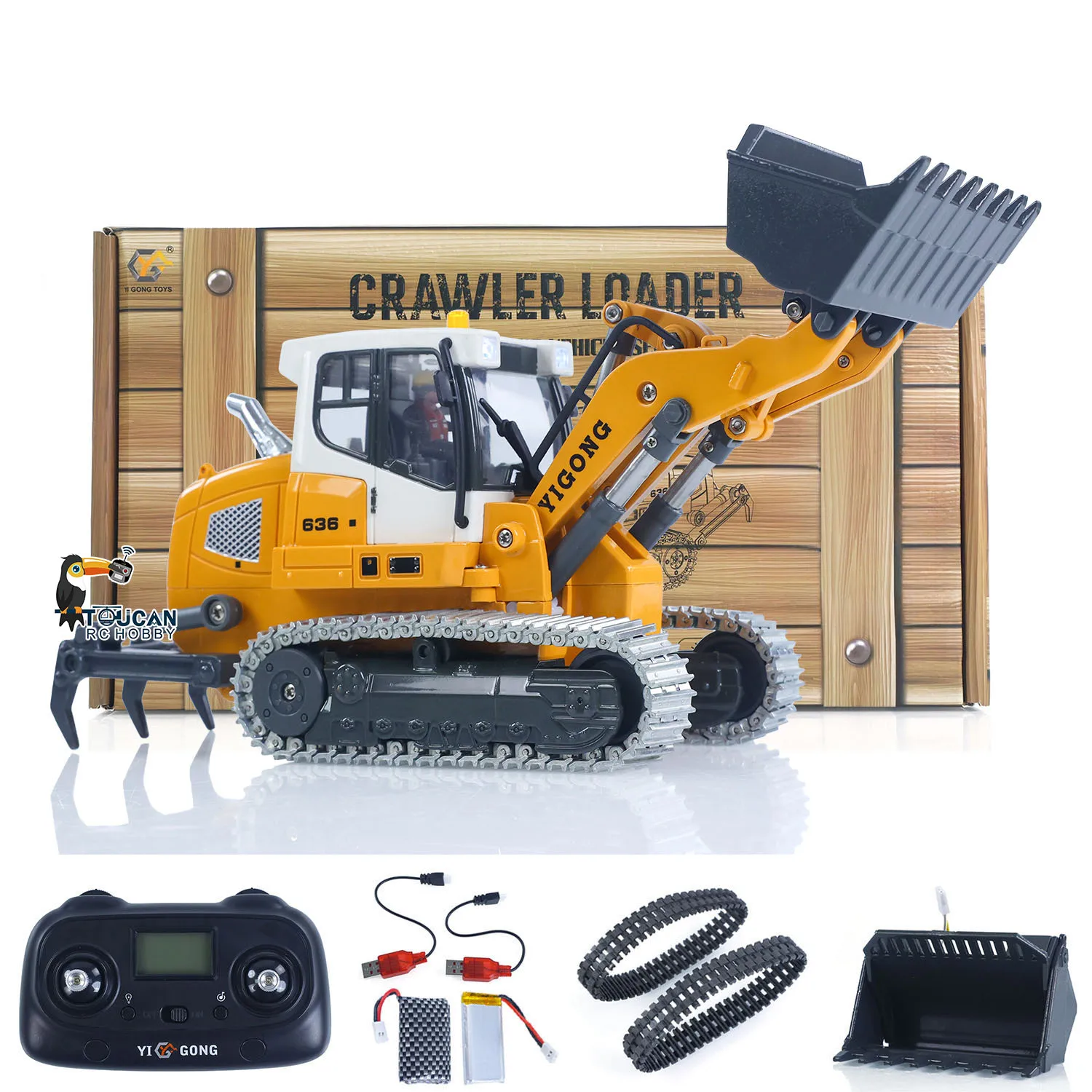 1:50 RC Loader LR636 Electric Lifting Tracked 2.4G Construction Vehicle Metal Bucket Tracks Ripper RTR Model Light Sound Battery