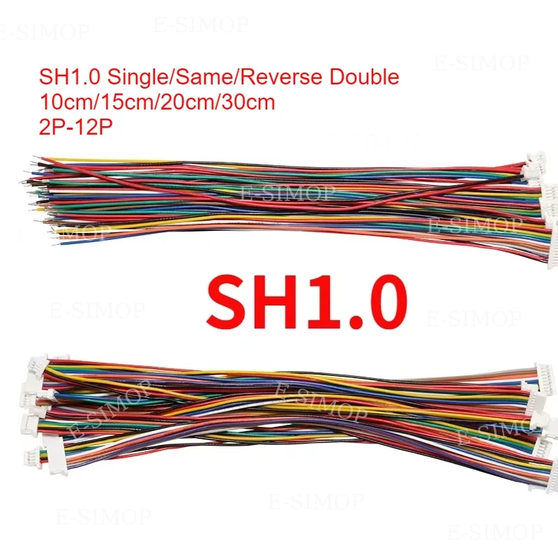 10 Uds SH 1,0mm JST SH1.0 conector simple/doble 2/3/4/6/7/8/9/10Pin 10cm/15cm/20cm 28AWG Cable electrónico mismo/inverso