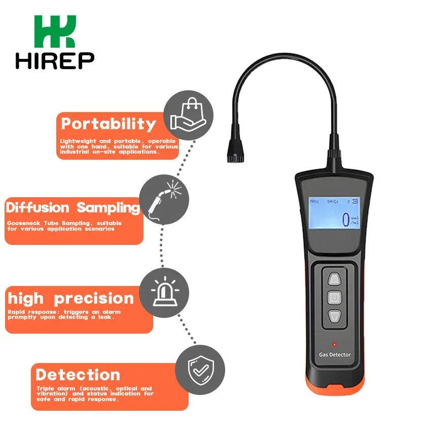 

2026 HIREP Propylene Gas Leak Detector Flexible Probe High-Sensitivity LCD Screen Semiconductor Detection IP65 Rated Rechargeabl
