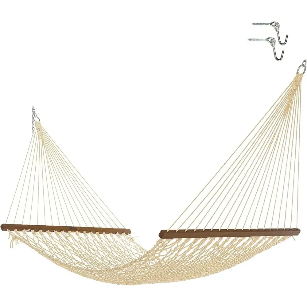 

Прочный гамак размером 12 футов x 50 дюймов, выдерживающий нагрузку до 450 фунтов, с комфортной распорной перекладиной, оцинкованными креплениями, изготовлен в США, в комплекте с цепью.