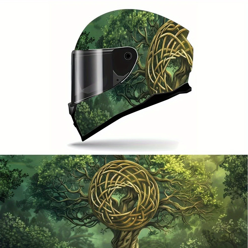 

Norse World Green Tree Print Full Helmet Wrap Sticker Motorcycle Helmet Racing Graphic Decal Vinyl Wrap Helmet Decorative Sticke