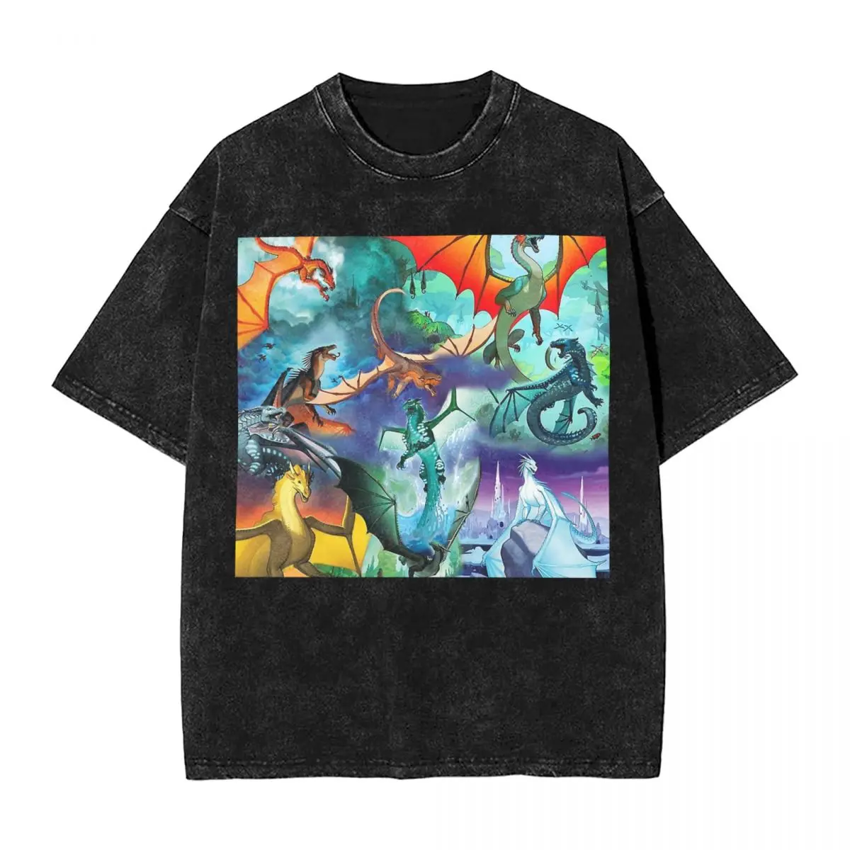 

Wing Of Fire All Dragon Pattern Background Short Sleeve T-Shirts Washed Tops Tees Streetwear T Shirt Printed for Men Women