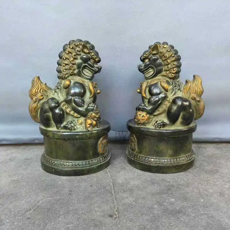 , Antique Bronze Lion, Pure Copper Gold-Plated , Home Desktop Decorative Craft Ornament