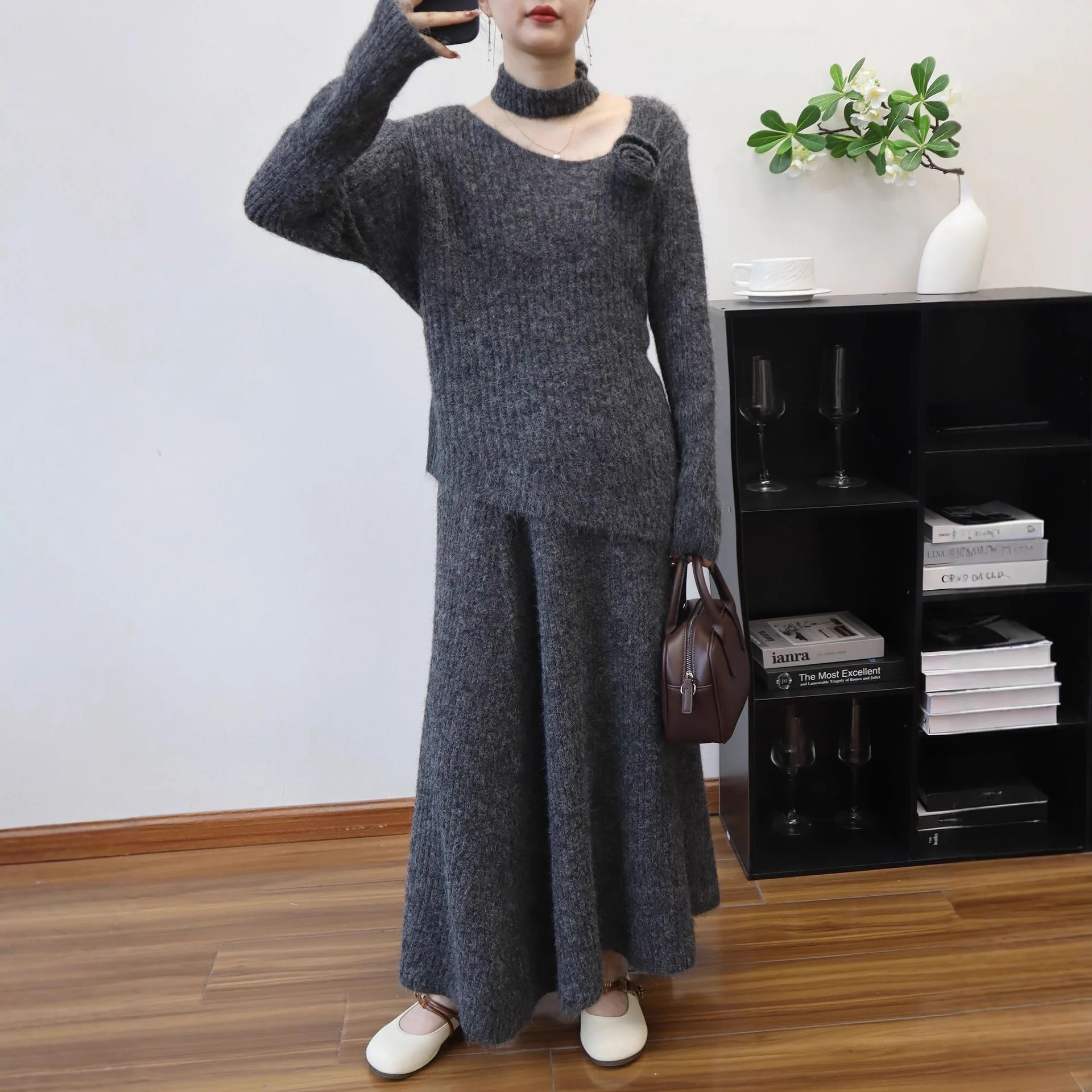 

Женские комплекты из двух предметов Юбка Комплект с длинными рукавами Трикотажные топы с цветочным принтом Длинные юбки A Line Высокая талия Вязаная Y2k Уличная одежда Элегантная работа