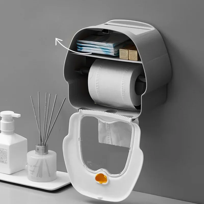 Cartoon Tissue Holder Without Punching Bathroom Storage Rack Waterproof Wall Mounted Toilet Paper Drawer Storage Rack