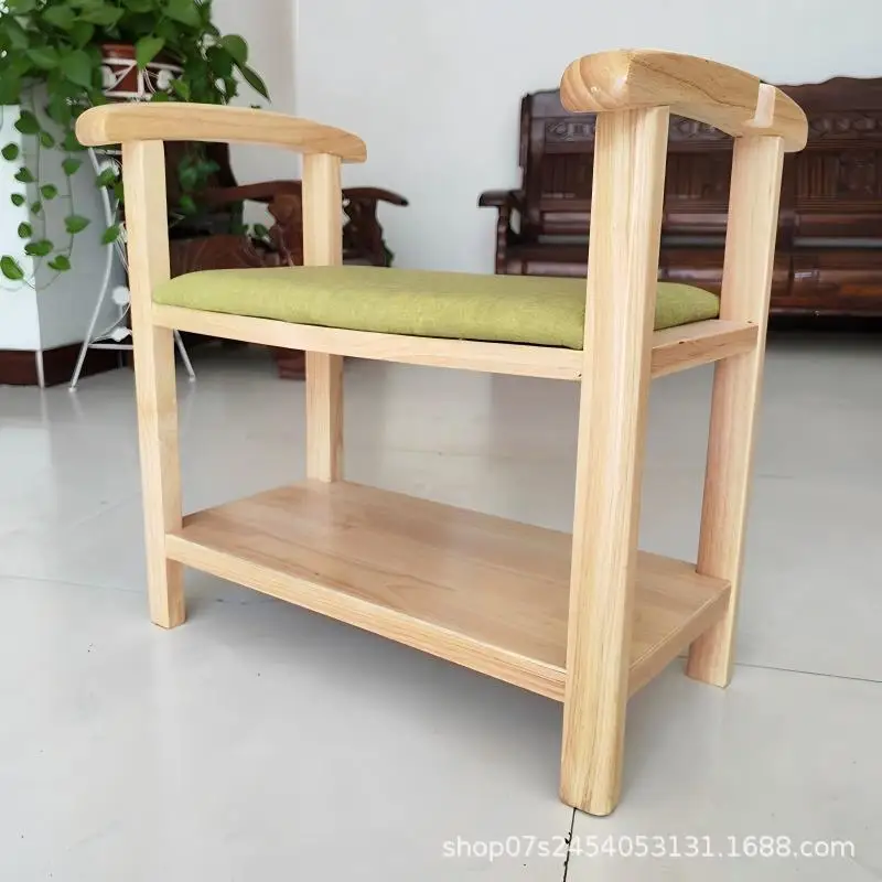 Solid Wood Rubber Wood Age-Friendly Shoe-Changing Bench for Porch, Nursing Home and Welfare Home